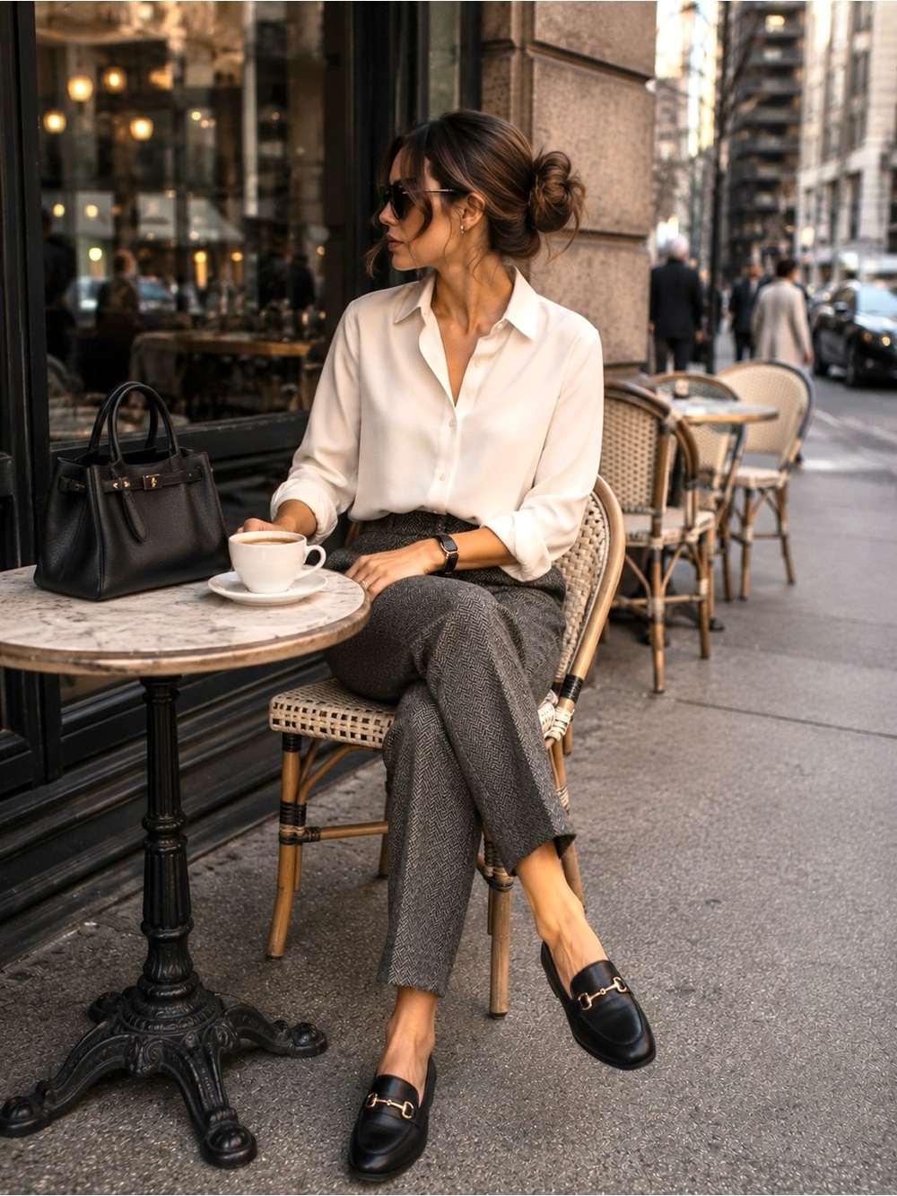 Classic Wool Herringbone High-Waist Carrot Ankle Trousers - Gray size S - Picture 4 of 11